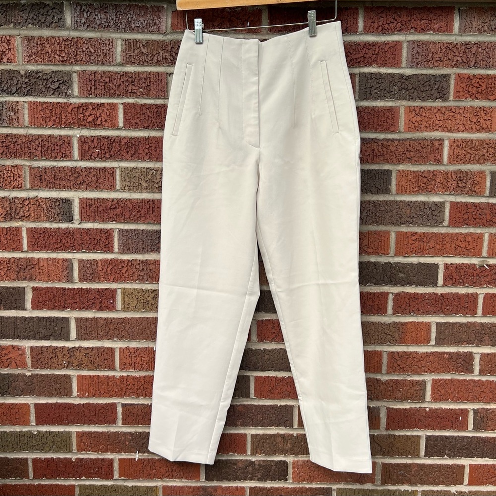 Zara Light Cream Tan High Waisted Tapered Ankle Dress Pants Trousers